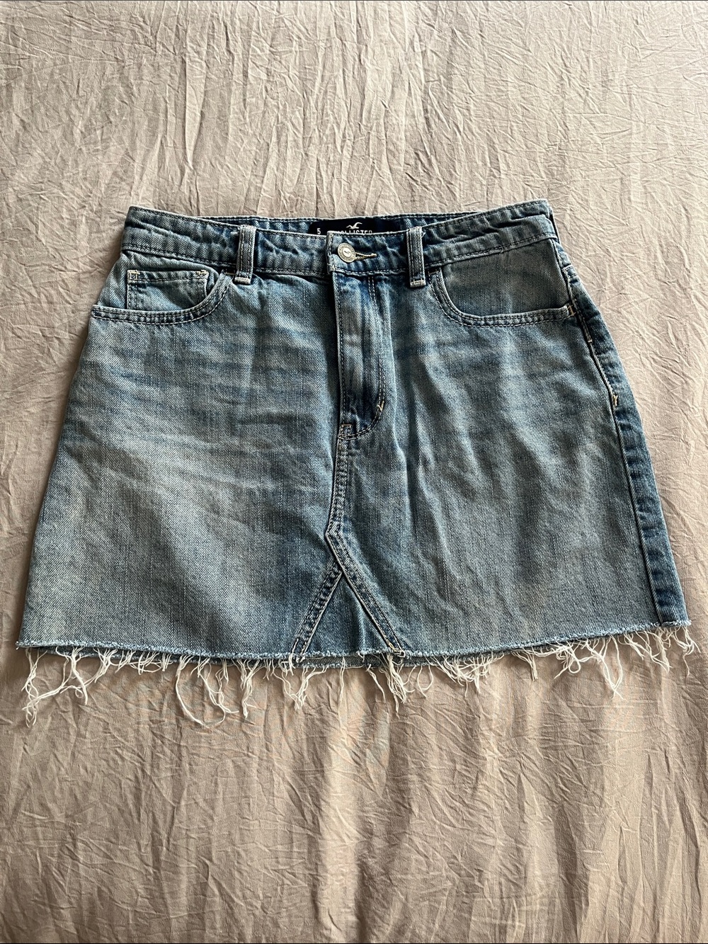Hollister Light Blue Denim Mini Skirt with Frayed Hem